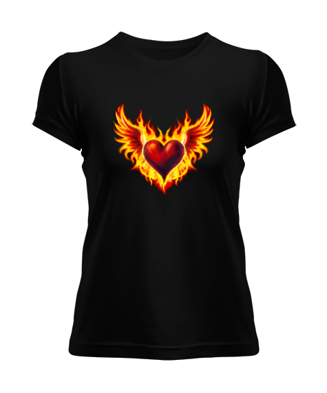 Tisho - kanatlı kalp Siyah Kadın Tişört