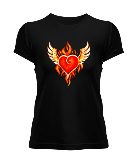 Tisho - kanatlı kalp Siyah Kadın Tişört