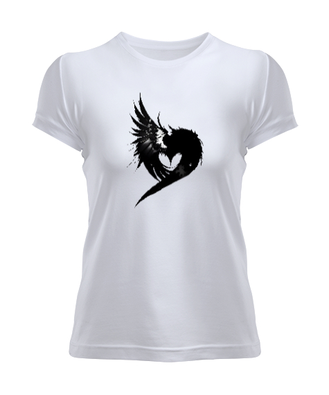 Tisho - kanatlı siyah kalp Beyaz Kadın Tişört