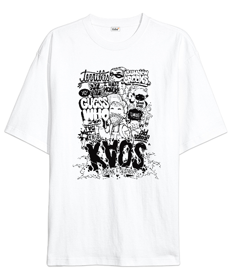 Tisho - Kaos Karmaşa Dünya Beyaz Oversize Unisex Tişört