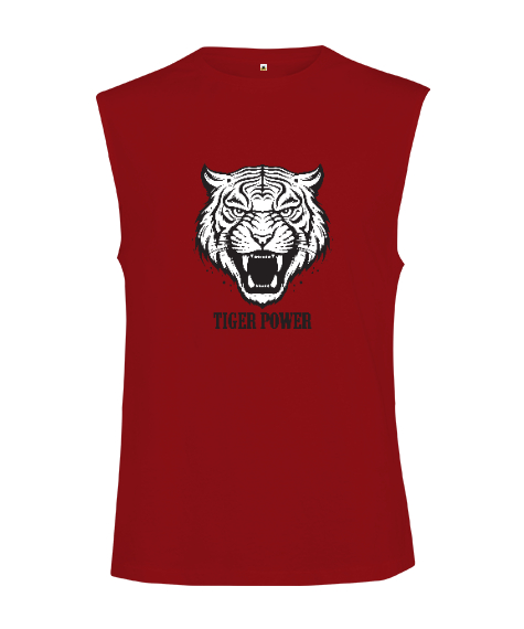 Tisho - Kaplan Gücü Fitness Motivasyon Kırmızı Kesik Kol Unisex Tişört