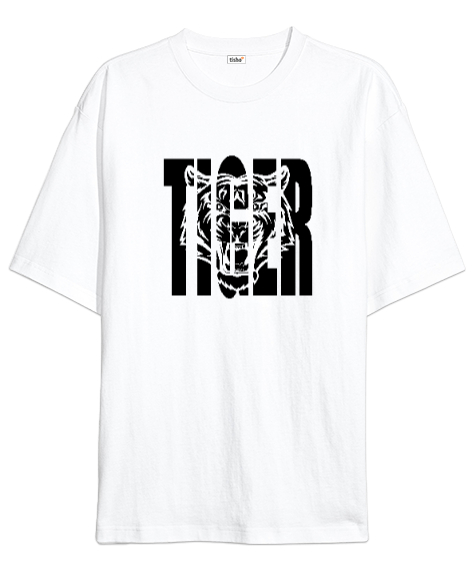 Tisho - Kaplan - Tiger Beyaz Oversize Unisex Tişört