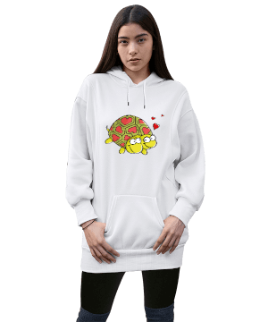Tisho - kaplumbağa fil kalp sevgili özel tasarımlı Kadın Uzun Hoodie Kapüşonlu Sweatshirt