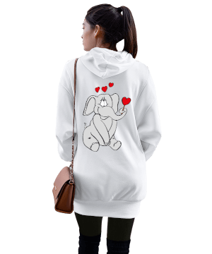 kaplumbağa fil kalp sevgili özel tasarımlı Kadın Uzun Hoodie Kapüşonlu Sweatshirt - Thumbnail