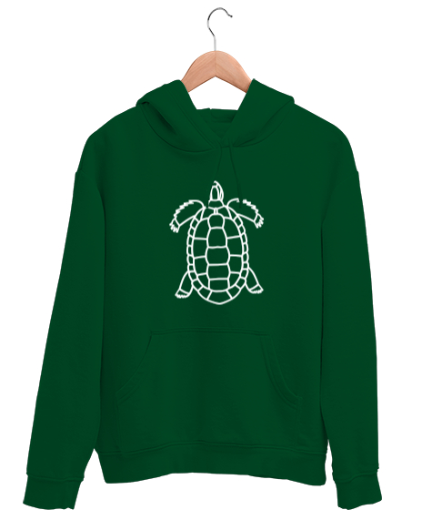 Tisho - Kaplumbağa Tasarımlı Çimen Yeşili Unisex Kapşonlu Sweatshirt