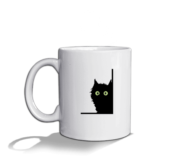 Tisho - Kara Kedi Beyaz Kupa Bardak