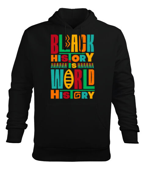 Tisho - Kara tarih Siyah Erkek Kapüşonlu Hoodie Sweatshirt