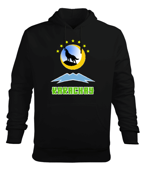 Tisho - Karaçay Bayrağı, Karaçay logosu. Erkek Kapüşonlu Hoodie Sweatshirt