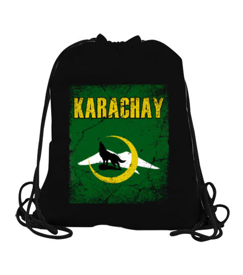 Tisho - Karaçay,Karaçay Bayrağı, Karaçay logosu. Siyah Büzgülü Spor Çanta