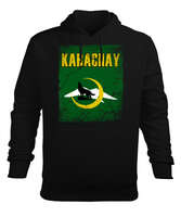Karaçay,Karaçay Bayrağı, Karaçay logosu. Siyah Erkek Kapüşonlu Hoodie Sweatshirt - Tisho