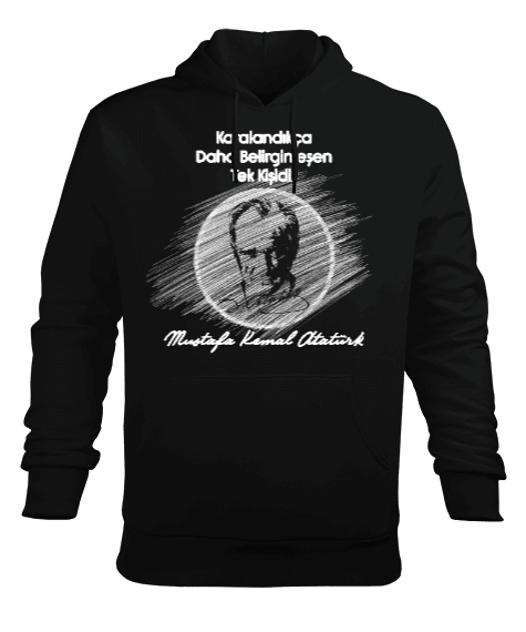 Tisho - Karaladıkça Belirginleşen Tek Kişidir Mustafa Kemal Atatürk Kapşonlu Sweatshirt Siyah Erkek Kapüşonlu Hoodie Sweatshirt