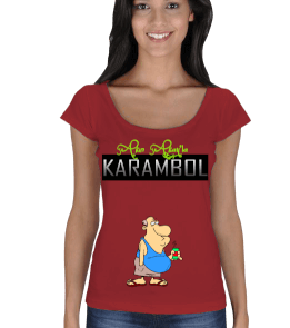 Karambol Kırmızı Bayan T-shirt Kadın Açık Yaka - Thumbnail