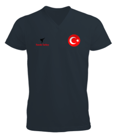 KARATE AY YILDIZ VE TEKME FİGÜRLÜ MİLLİ TAKIM ANTRENMAN TSHİRT Erkek Kısa Kol V Yaka Tişört - Tisho