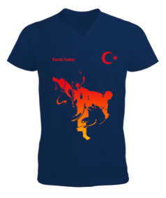 KARATE AY YILDIZ VE TEKME FİGÜRLÜ MİLLİ TAKIM ANTRENMAN TSHİRT Erkek Kısa Kol V Yaka Tişört - Tisho