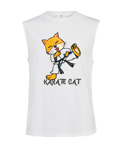 Tisho - Karate Cat V2 Beyaz Kesik Kol Unisex Tişört