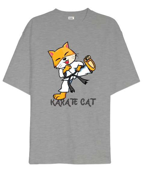 Tisho - Karate Cat V2 Gri Oversize Unisex Tişört