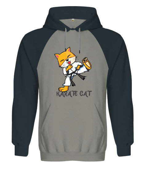 Tisho - Karate Cat V2 Gri/Füme Orjinal Reglan Hoodie Unisex Sweatshirt
