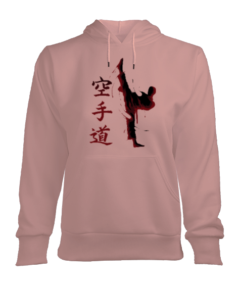 Tisho - KARATE JAPONCA YAZILI TEKME FİGÜRLÜ SWEATSHIRT Kadın Kapşonlu Hoodie Sweatshirt