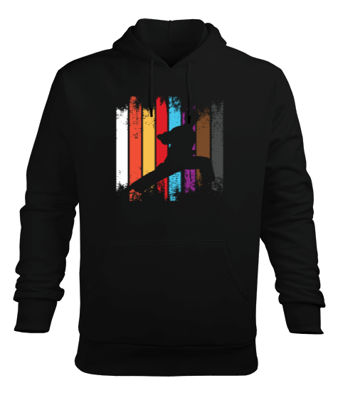 Tisho - Karate Kuşak Renkleri Silüet Baskılı Siyah Erkek Kapüşonlu Hoodie Sweatshirt