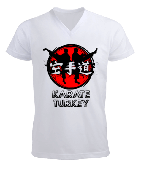 Tisho - KARATE TURKEY TEKME VE JAPONCA YAZILI TSHIRT Erkek Kısa Kol V Yaka Tişört