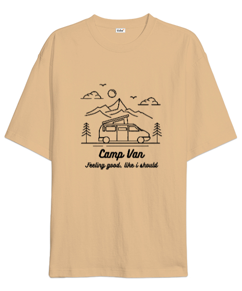 Tisho - Karavan ve Kamp Sevdalıları Özel Tasarım Camel Oversize Unisex Tişört