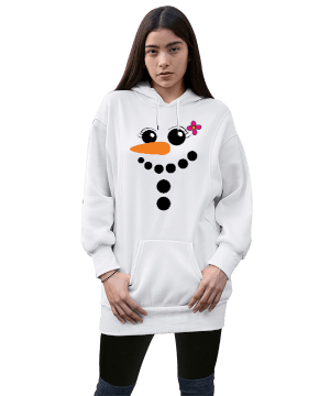 Tisho - kardan adam penguen tasarım Kadın Uzun Hoodie Kapüşonlu Sweatshirt