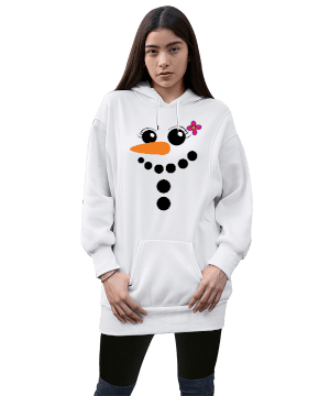 kardan adam penguen tasarım Kadın Uzun Hoodie Kapüşonlu Sweatshirt - Tisho