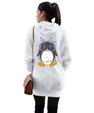 kardan adam penguen tasarım Kadın Uzun Hoodie Kapüşonlu Sweatshirt - Thumbnail