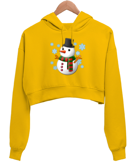 Tisho - Kardan adamlı Sarı Kadın Crop Hoodie Kapüşonlu Sweatshirt