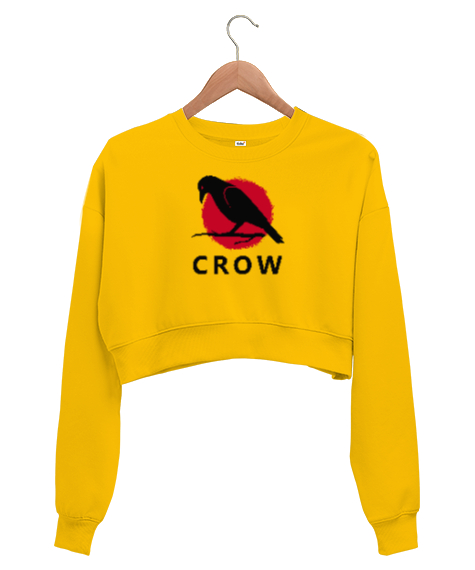 Tisho - Karga - Crow Sarı Kadın Crop Sweatshirt