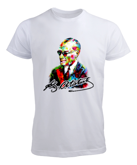 Tisho - Karizma Gözlüklü Gazi Mustafa Kemal Atatürk Portresi Baskılı Beyaz Erkek Tişört