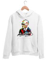 Karizma Gözlüklü Gazi Mustafa Kemal Atatürk Portresi Baskılı Beyaz Unisex Kapşonlu Sweatshirt - Tisho