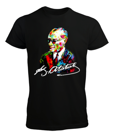 Tisho - Karizma Gözlüklü Gazi Mustafa Kemal Atatürk Portresi Baskılı Siyah Erkek Tişört