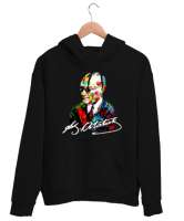 Karizma Gözlüklü Gazi Mustafa Kemal Atatürk Portresi Baskılı Siyah Unisex Kapşonlu Sweatshirt - Tisho