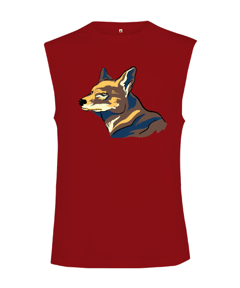 Tisho - Karizmatik ve Estetik Sert Bakışlı Köpek Kırmızı Kesik Kol Unisex Tişört