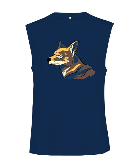Tisho - Karizmatik ve Estetik Sert Bakışlı Köpek Lacivert Kesik Kol Unisex Tişört
