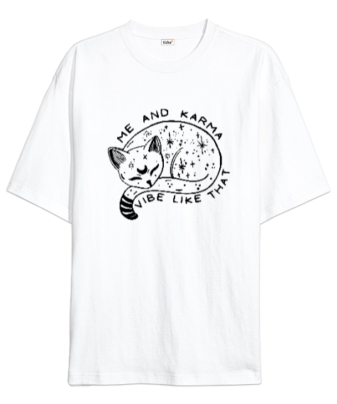 Tisho - Karma Is A Cat - Me And Karma Beyaz Oversize Unisex Tişört