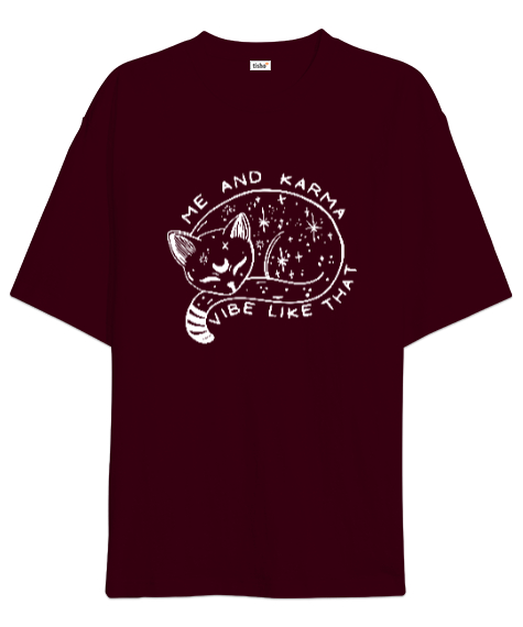 Tisho - Karma Is A Cat - Me And Karma Bordo Oversize Unisex Tişört