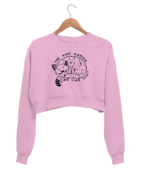 Tisho - Karma Is A Cat - Me And Karma Pembe Kadın Crop Sweatshirt