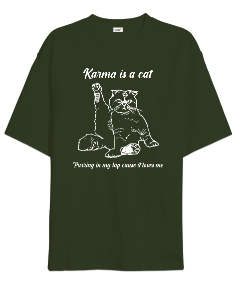 Tisho - Karma Is A Cat Purring Taylor Swift V2 Haki Yeşili Oversize Unisex Tişört