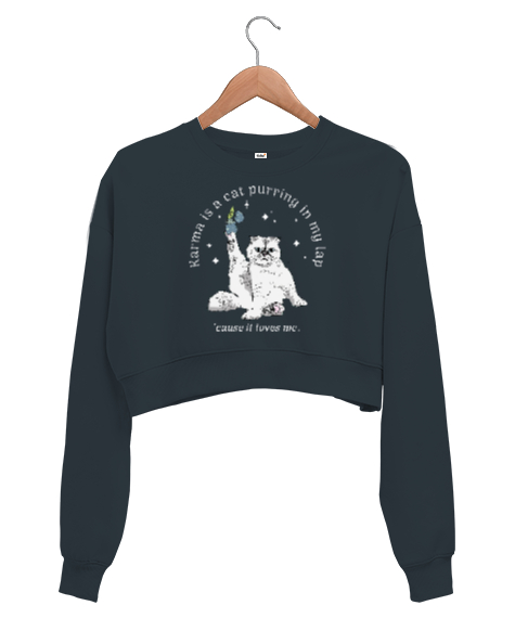 Tisho - Karma is a cat Taylor Swift Midnights Füme Kadın Crop Sweatshirt