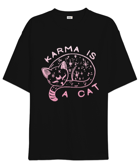 Tisho - Karma is a cat Taylor Swift Midnights Siyah Oversize Unisex Tişört