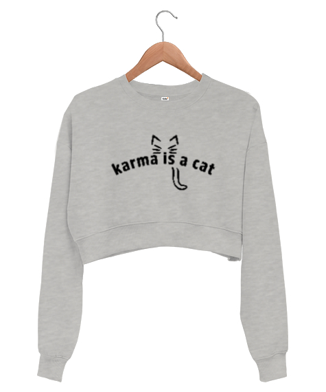 Tisho - Karma Is A Cat Taylor Swift V2 Gri Kadın Crop Sweatshirt