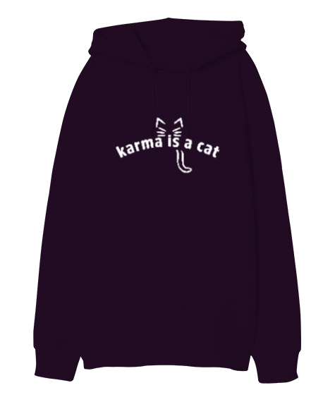 Tisho - Karma Is A Cat Taylor Swift V2 Koyu Mor Oversize Unisex Kapüşonlu Sweatshirt