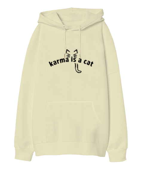 Tisho - Karma Is A Cat Taylor Swift V2 Krem Oversize Unisex Kapüşonlu Sweatshirt