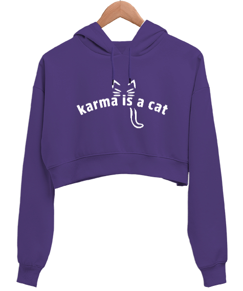 Tisho - Karma Is A Cat Taylor Swift V2 Mor Kadın Crop Hoodie Kapüşonlu Sweatshirt