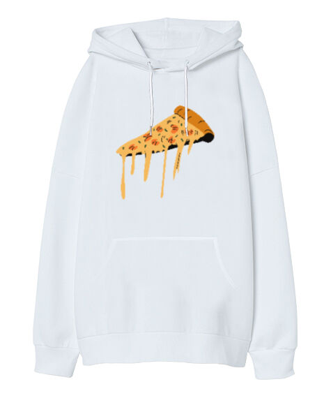 Tisho - Kaşarı erimiş leziz pizza dilimi fitness gym motivasyon Beyaz Oversize Unisex Kapüşonlu Sweatshirt