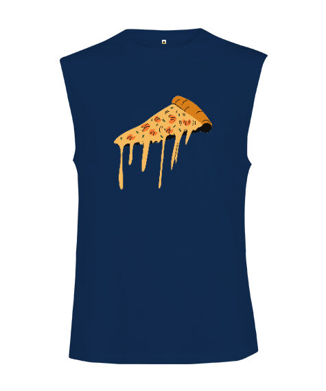 Tisho - Kaşarı erimiş leziz pizza dilimi fitness gym motivasyon Lacivert Kesik Kol Unisex Tişört