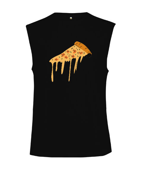 Tisho - Kaşarı erimiş leziz pizza dilimi fitness gym motivasyon Siyah Kesik Kol Unisex Tişört