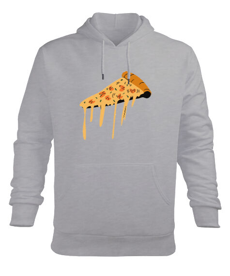 Tisho - Kaşarı erimiş leziz pizza dilimi Gri Erkek Kapüşonlu Hoodie Sweatshirt